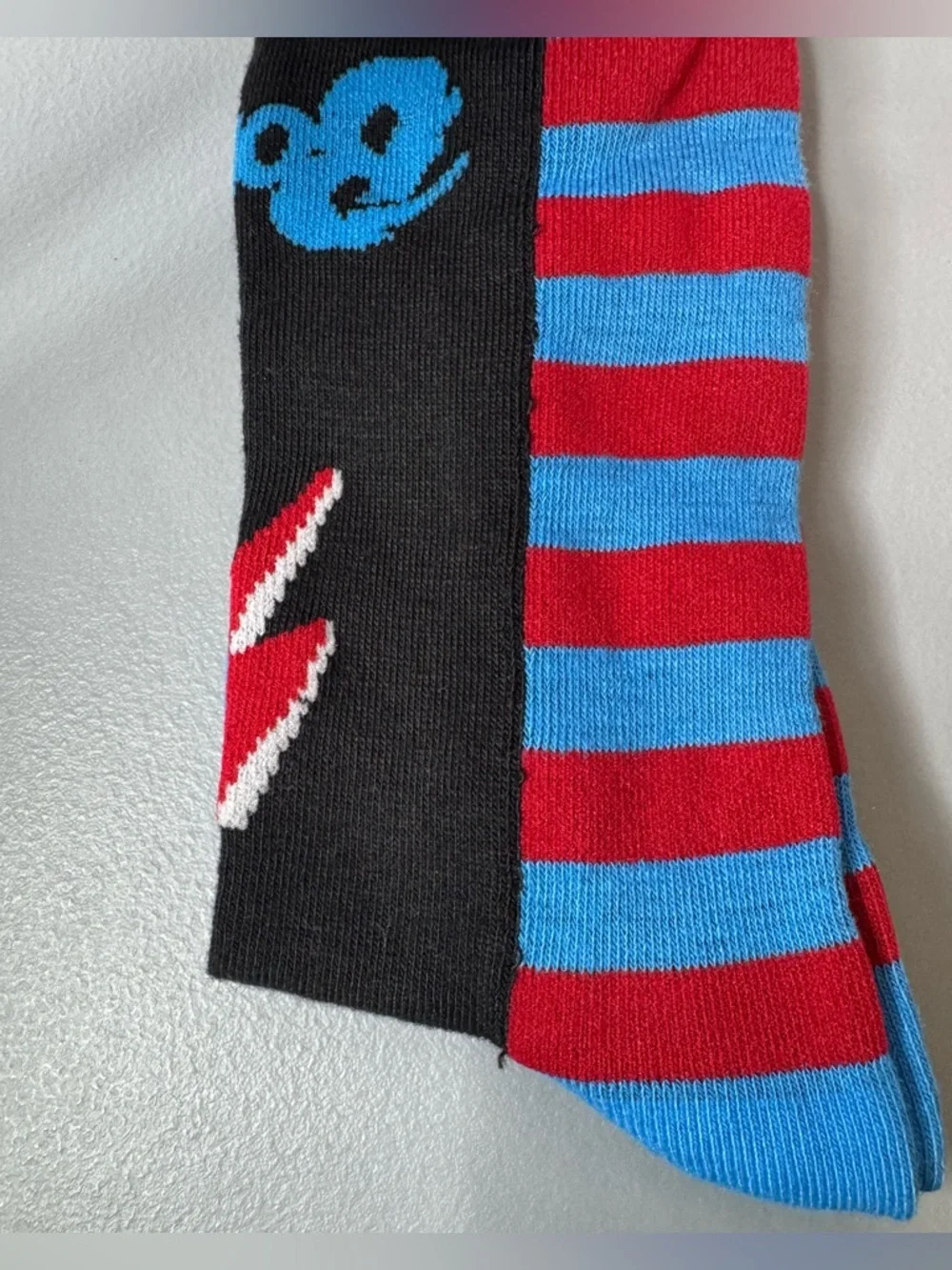 Bowie Black Crew Socks with Red Logo and Blue Accents lighting logo unisex